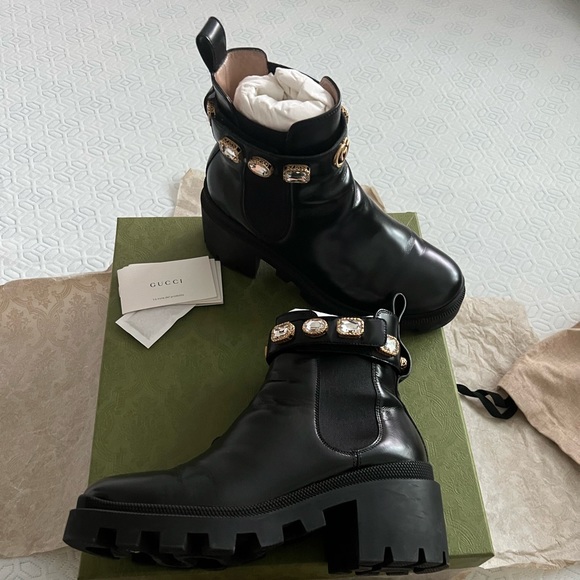 Gucci Shoes - Women's GUCCI Trip Embellished Block Heel Chelsea Boots